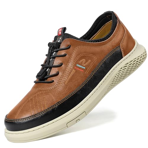 Moodeng Men's Leather Oxfords Comfortable Business Dress Shoes Casual Loafers Lace-Up Lightweight Walking Derby Shoes Comfortable Dark Brown