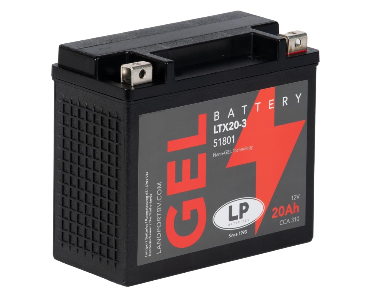 LANDPORT Batterie Typ LTX20-3 Gel 12V 20Ah, kompatibel mit Yamaha XVZ, XVS | Vergleichstypen YTX20L-BS, CTX20L-BS, GTX20-BS; kompatibel mit Triumph Trophy, Tiger, Kymco MXU, HD XL, VRSCF, FXSTS, FLSTN