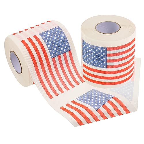 Beaupretty 1セット アメリカ国旗ロール紙 トイレ 通行料金 いたずら ジョーク 便座 楽しい ダブル ミュージカル 面白い 人工 バスルーム用ナプキン プリント紙ナプキン 木材パルプ 2ロール