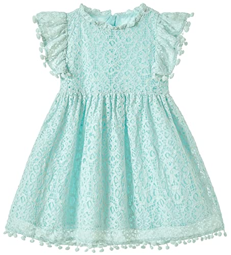 Beganly Mädchen Elegante Prinzessin Spitzenkleid Kleinkind Vintage Pom Pom Flatterärmel Party Kleider See Blau 120 (Lake Blue)