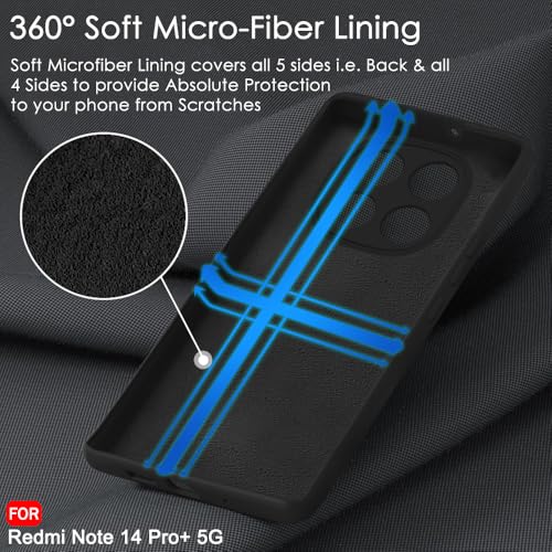 Image of TheGiftKart Liquid Silicone Back Cover Case for Mi Redmi Note 14 Pro Plus 5G | Soft Micro-Fibre Lining Inside | Camera & Screen Protection | Shockproof Cover for Redmi Note 14 Pro+ (Silicone, Black)