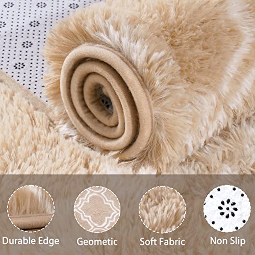 Chicrug Fluffy Geometric Runner Rug For Bedroom, 2X6 Feet Modern Shag Hallway Carpet Runner Floor Rug, Plush Moroccan Runner Rug For Family Kids Girls Nursery Bedside Room Decor, Beige And White #TOP5
