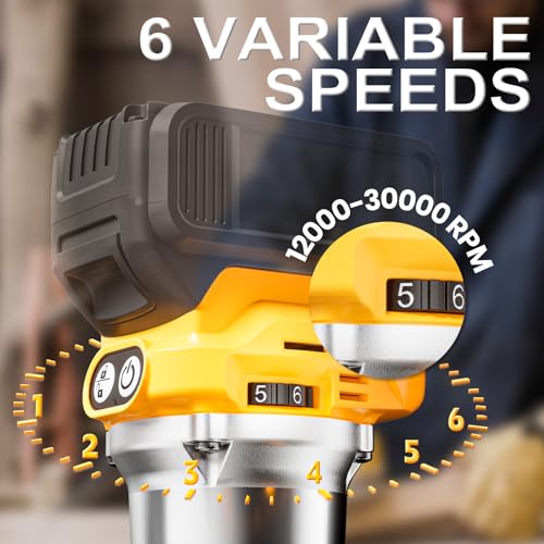Cordless Compact Router Compatible with DeWalt 20V Battery (Bare Tool), 6 Variable Speeds Router Tool for Woodworking, 800W Fixed Base Wood Router