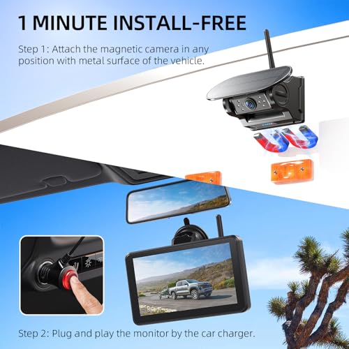 Image of eRapta Magnetic Solar Wireless Backup Camera: HD1080P 7 inch Touchscreen Portable with DVR, BSD, 1-Min Install-Free IR Night Vision Hitch Backup Camera for Trailer /Truck /Small RV /Camper /Tractor-AWTCM701