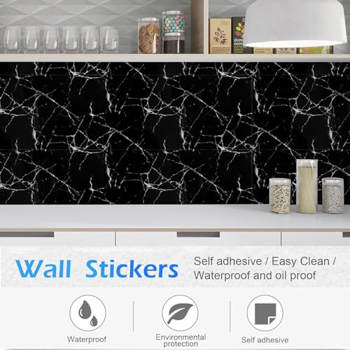 Image of New Peel and Stick Marble Wallpaper Backsplash Self-Adhesive PVC Waterproof Wall Tiles for Kitchen, Bathroom, Bedroom Multiple Size and Black,Cream,White. (2, Black, 60x30)