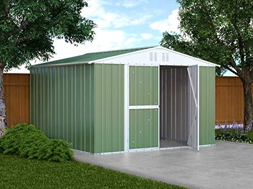 Box in Acciaio Zincato Casetta da Giardino in Lamiera 3.27 x 3.07 m x h2.17 m - 145 KG – 9,4 metri quadri (Verde)