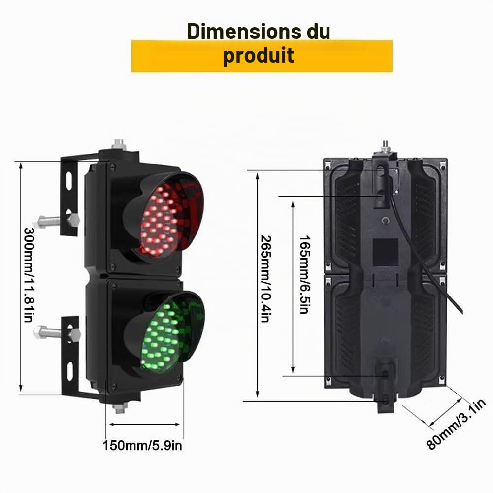 Feu De Signalisation À LED avec Télécommande, Feu De Signalisation Rouge Et Vert 2 en 1, Boîtier PC Noir, Étanche IP65 for L'extérieur, Adapté Aux Routes Et Aux Péages.(24V)