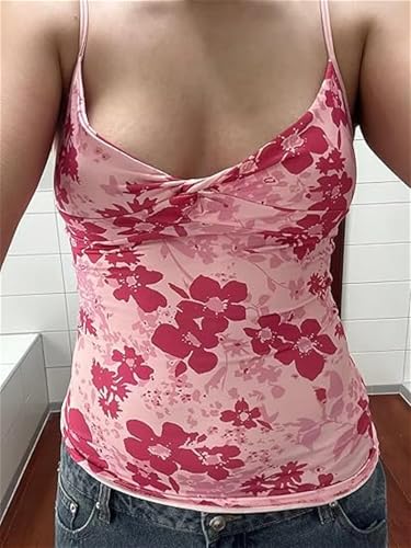 Floral Graphic Crop Tops Women Spaghetti Strap Tank Top Y2k Coquette Bow Tie Camisole Vintage Grunge Streetwear2