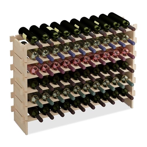 Relaxdays Botellero, para 60 Botellas de Vino, Vinoteca Apilable, 73 x 103 x 25 cm, Extensible, Madera de Pino, Natural