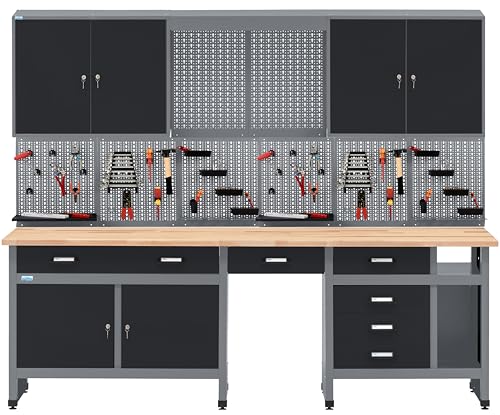 Küpper Werkbankset 70412-9, Breite 240 cm, Werkbank, Hängeschrank, Lochwand (Schwarz, 240 x 204 cm (BxH))