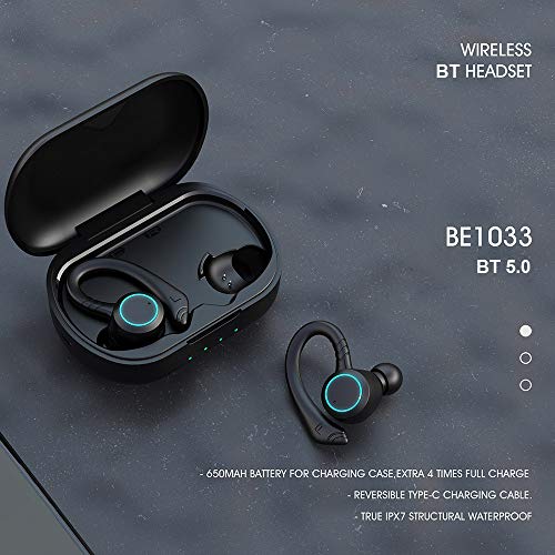 Btuty Fones de ouvido sem fio TWS Fone de ouvido portátil BT 5.0 Compatible with esportes IPX7 à pro