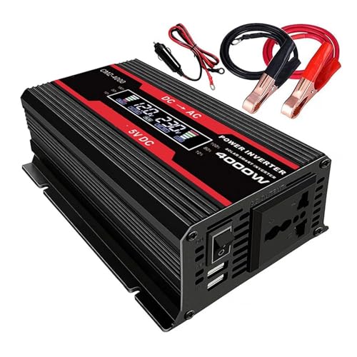 Inversor de corriente para coche de 4000W y 12V a 220V con pantalla LCD y protecciones en negro