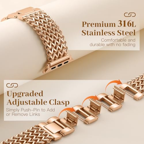 Image of Metal Band Compatible with Apple Watch Bands for Women 40mm 41mm 42mm 38mm 44mm 45mm 46mm 49mm, Dressy Stainless Steel Link Bracelet, Designer Strap for iWatch Series 11 /SE /10 /9 /8 /7 /6 /5 /4 /3 /2 /1 /Ultra