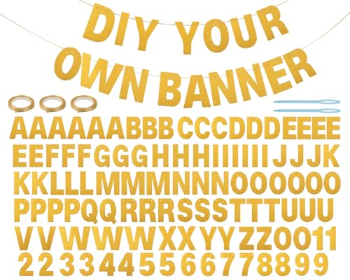 Kit de bannière dorée avec 107 lettres et 3 bobines pour guirlande personnalisée DIY