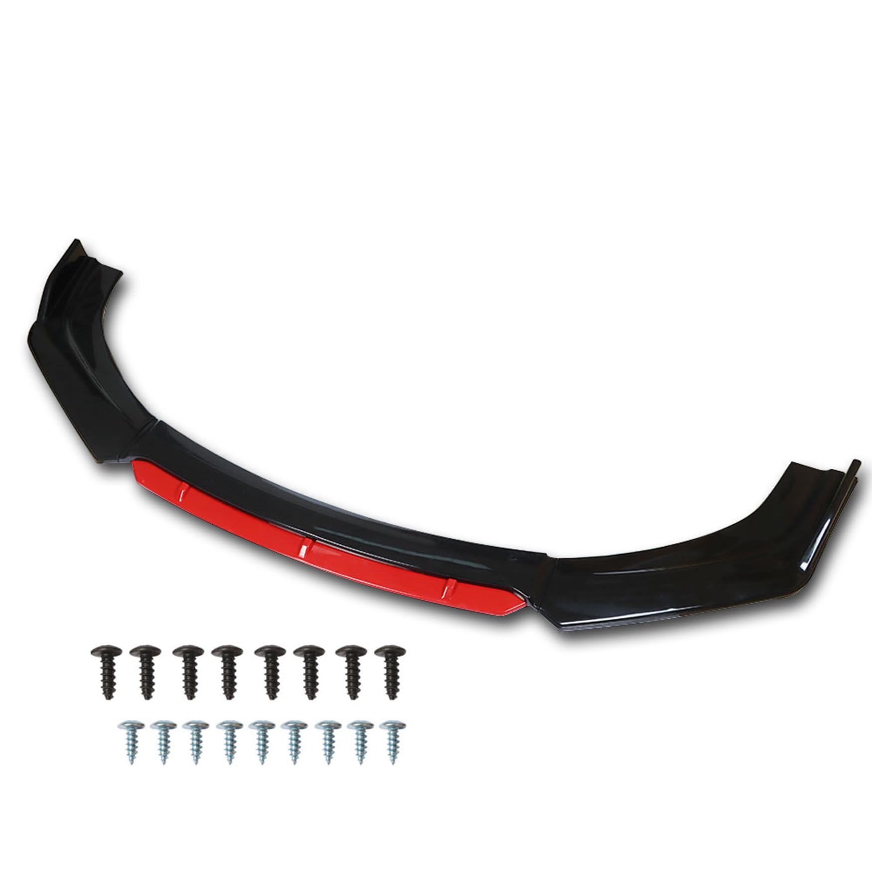 WFLNHB Universal Front Bumper Lip 4 Pieces Kits Spoiler Splitter 2 Layer Lip Glossy Black with Red Tongue