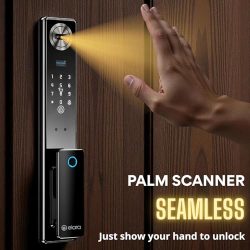 Image of Elara Apex Edge Smart Door Lock, Fingerprint, Card, App, OTP, Keys, PIN Unlock, Alarm Alert, Bluetooth & WiFi, Black, 2 Year Warranty. (Apex Edge)