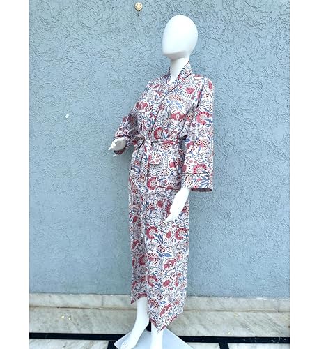 Image of Hand block print Cotton Kimono bikini cover up,Indian Hand block print Cotton Bath Robe,Swim Wear,Nighrwere Dressing Gown