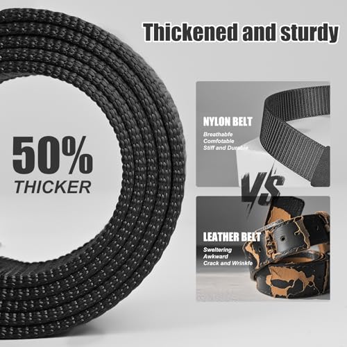 KingMoore 2 Pack Men's Ratchet Web Belt, 1.25 inch Nylon Automatic Buckle, No Holes Invisible Belt4