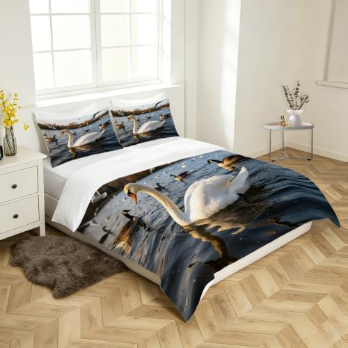Housse de couette 240x280 cm cygne blanc 3D et 2 taies