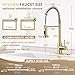 SOEBIZ Brushed Gold Kitchen Faucet with Soap Dispenser, High Arc Single Handle Spring Stainless Steel Faucet for Kitchen Sink with Sprayer, Utility Ideal for Farmhouse RV Laundry Commercial & Camper