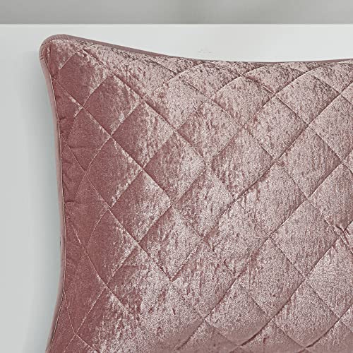 Intelligent Design Luxe Quilt Lush Face Diamond Pattern With Microfiber Reverse All Season, Lightweight Coverlet, Cozy Bedding, Matching Shams, Full/Queen(90"X90"), Felicia Velvet Blush 3 Piece #TOP4