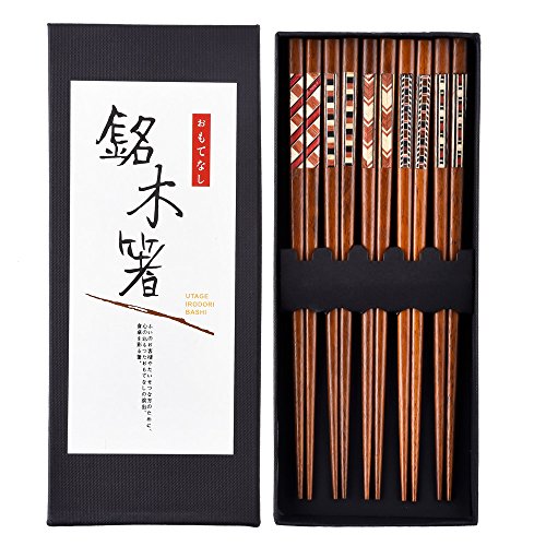 🛒 Crazy Deals Antner Handmade Japanese Chopsticks Reusable Natural Wooden Chopstick with Box, 5 Pairs Gift Set