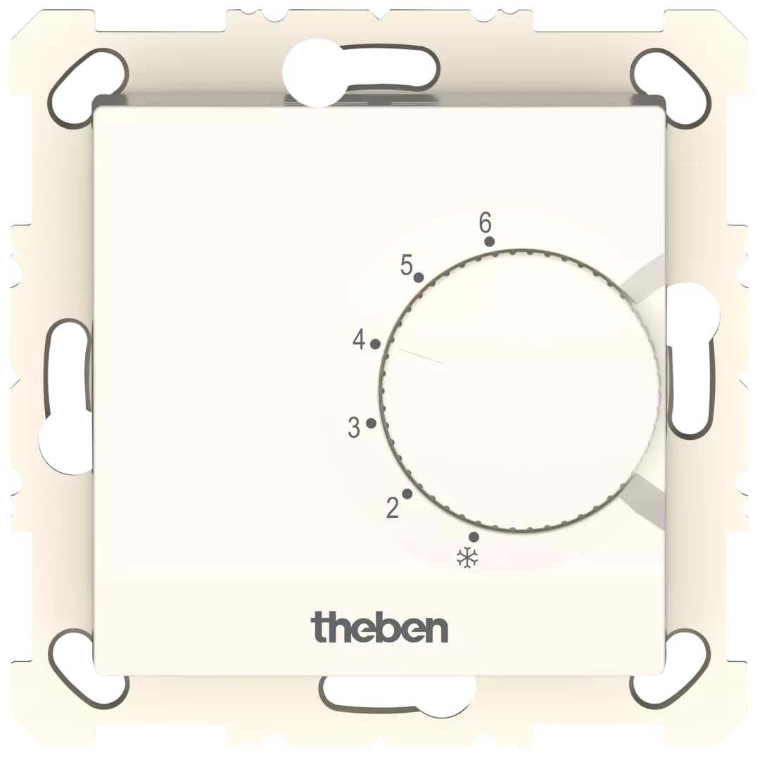Theben Ramses 7410300 - Termostato de habitación con rueda de ajuste | Montaje empotrado sin tornillos, 5 – 30 °C, límite de temperatura nominal, para calefacción de gas, agua y electricidad