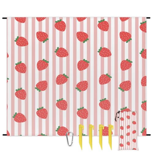 Eativisa Strawberry Strip Lightweight Beach Blanket Waterproof Sandproof 59