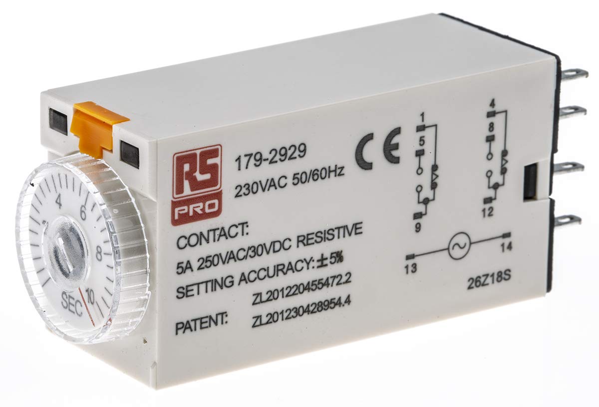 RS PRO TKB Zeitrelais 230V ac, 0.5 to 10 s, 2 Kont. 1, 2-poliger Umschalter