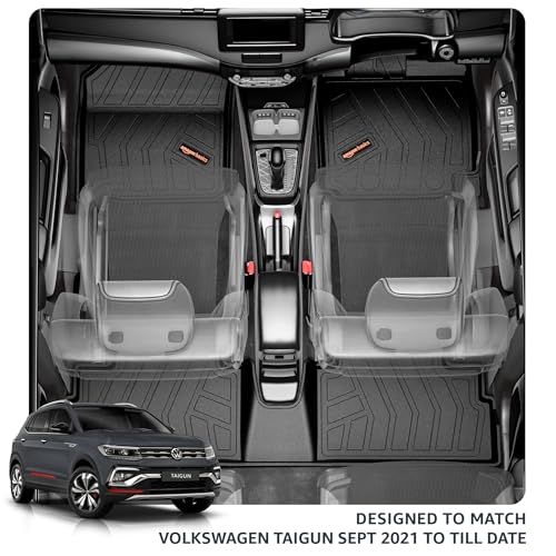 Image of Amazon Basics - 5D Car Floor Mats for Volkswagen Taigun (Sep 2021-Present) | Black | All-Weather Protection | Custom Fit| TPE
