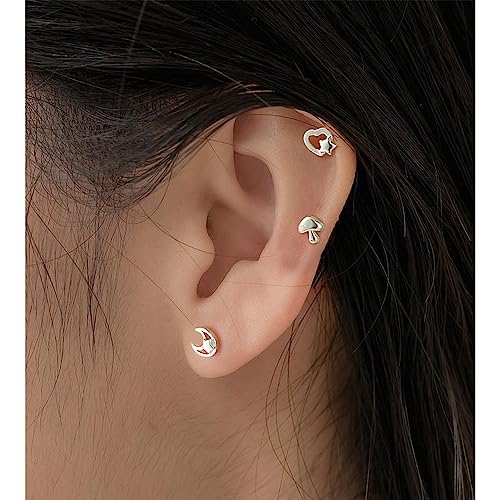20g Mushroom Mini Huggie Stud Earrings for Women Girls Dainty Minimalist Cute 925 Sterling Silver Tiny Cartilage Tragus Screw Back Hypoallergenic Sleeper Small Studs for Daughter Bff Her Birthday4