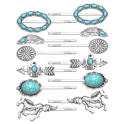Retro Hair Pins for Women Girls Decorative Bobby Pin Turquoise Retro Hair Pins Vintage Hairpins Cowgirl Western Hair Clips Boho Hair Clips Headwear Styling Tools Hair Accessories (12Pcs-B)
