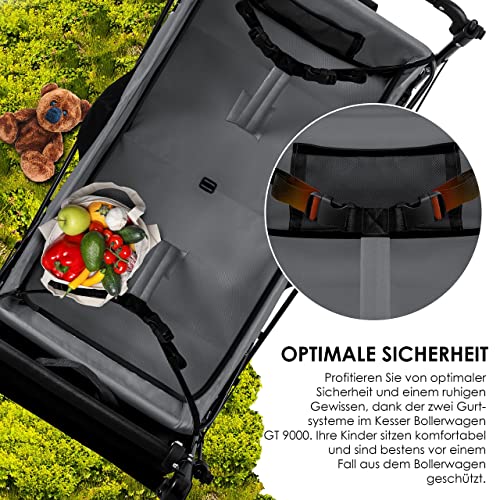 KESSER® Bollerwagen faltbar GT9000 mit Dach Handwagen Transportwagen | inkl. 2X 3-Punkt Gurtsystem| klappbar | Vollgummi-Reifen | bis 80 kg | Vorder- und Hinter-Bremse + Tragetasche, Schwarz/Grau – Bild 5