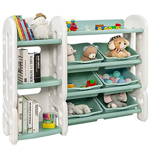 Image of Costzon Toy Storage Organizer, 4-Tier Toy Shelf w/ 6 Removable Plastic Bins for Books Toys, Toddler Toy Bookcase Toy Rack for Playroom, Kids Room, Bedroom, Daycare, Nursery