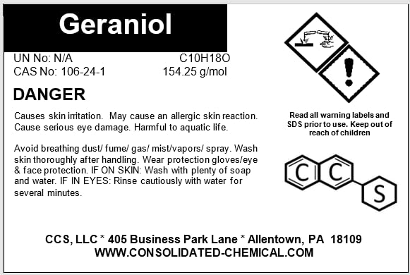 Geraniol - Premium High Purity Aroma Compound - Tamper-Evident Sealed Bottle - 1000mL (32 Fl Oz)