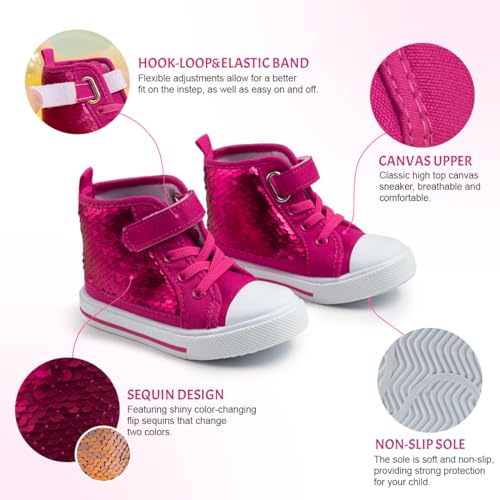 Kannior Toddler Unisex Classic Sequins Canvas Sneaker High Top Slip On Denim Glitter Casual Shoe Sparkle Color Changing Flip Walking Shoes3