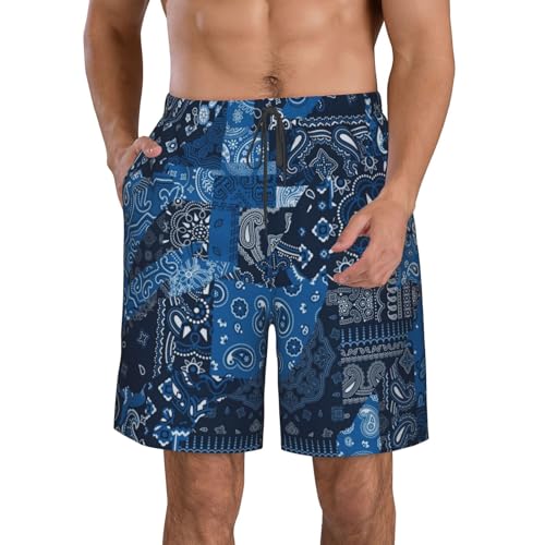 Men's Swim Trunks Quick Dry Board Shorts Blue Bandana Paisley Style Beach Shorts Casual Sports Running Shorts