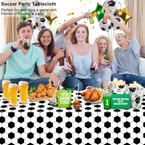 Image of WNINK 2 Pack Soccer Party Tablecloths Soccer Theme Disposable Plastic Table Cloth Soccer Sports Party Table Covers for Soccer Theme Birthday, Outdoor Picnic Party Supplies Decor, 54 x 108 Inch