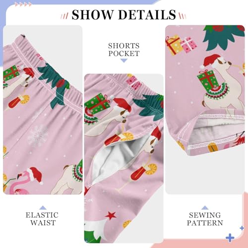 Christmas Llama Flamingo Gift Boys Long Pants Soft Trousers Elastic Waist Kids Lounge Bottoms with Pockets S-XL4