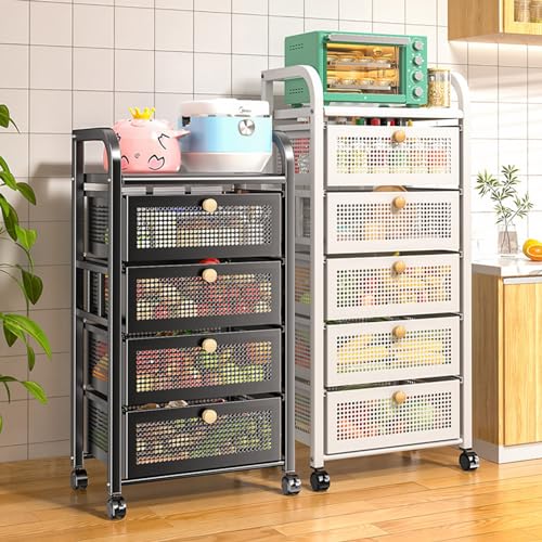 Estante de almacenamiento de cocina de 2 a 6 niveles, carrito de almacenamiento de frutas y verduras con ruedas, estantes móviles, carrito de almacenamiento para cocina, baño, lavandería, sala de