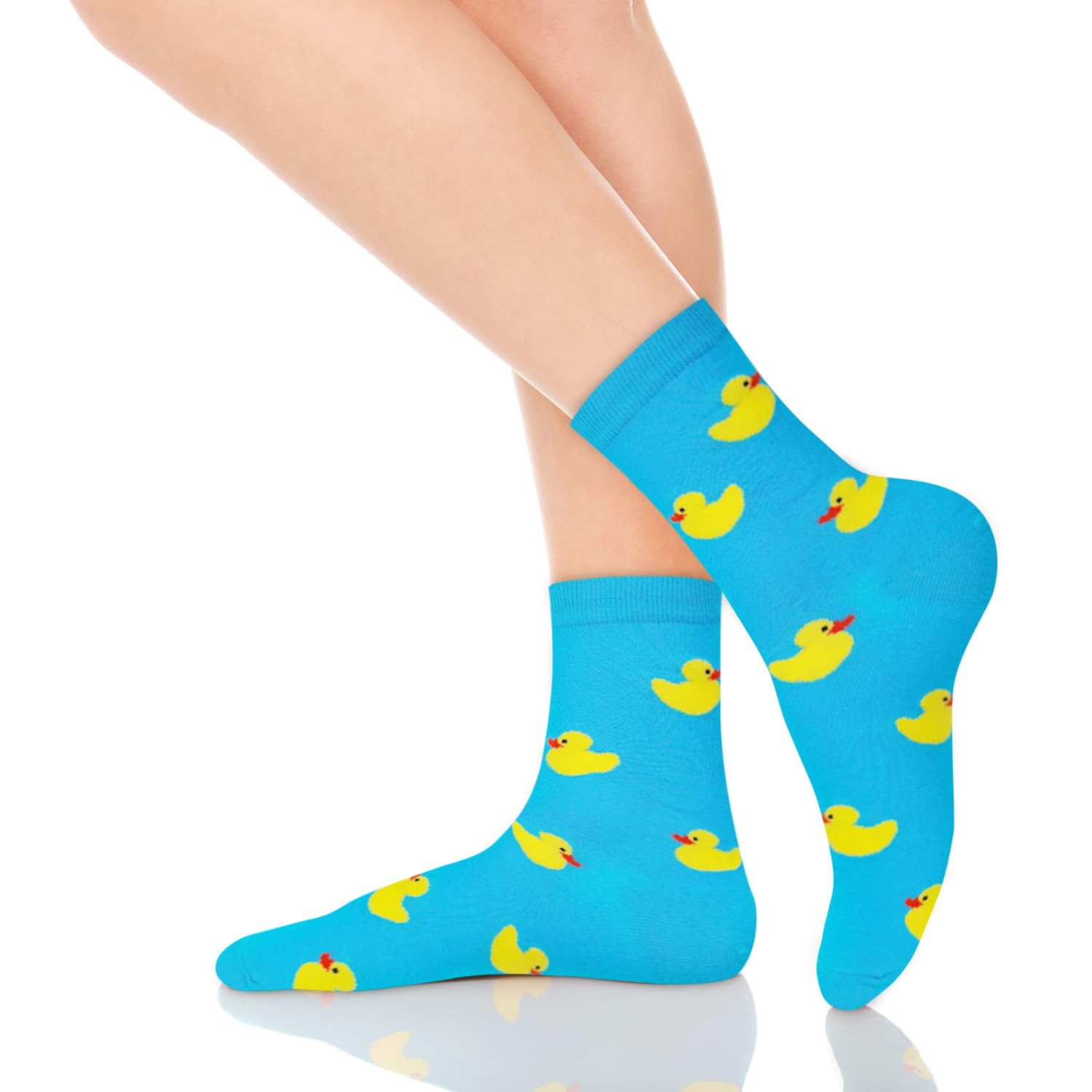 KONY Paquete de 5 calcetines de algodón para mujer, diseño de gato, perro, pato, novedoso, divertido, calcetines de regalo, talla 6-9