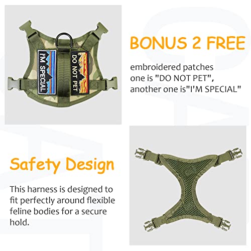 Tactical Cat Harness And Leash,Escape Proof Large Cat Walking Vest,Adjustable Breathable Pet Vest With Control Handle,Molle Patches #TOP1