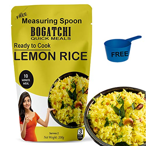 Image of BOGATCHI Quick Meals - Ready to Cook Authentic Lemon Rice - 200 g, Ready to Eat Meal and Tasty Instant Meal, 100% Natural Ingredients, No Preservatives, No Artificial Flavours & Colours
