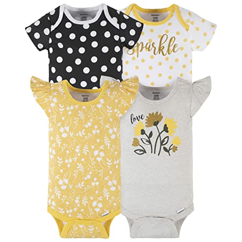 Image of Gerber baby-girls 4-pack Short Sleeve Onesies Bodysuits