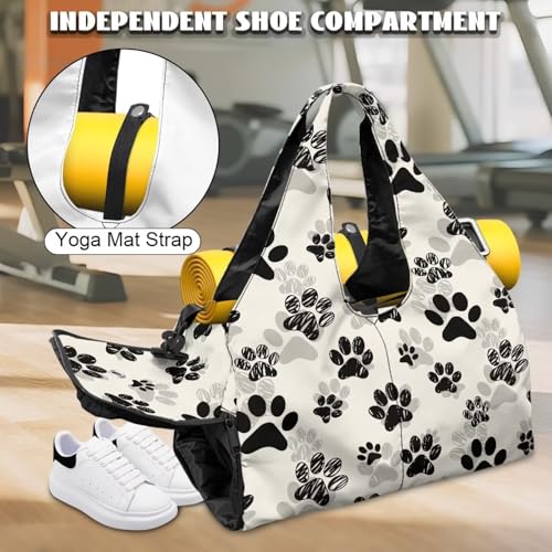 GLENLCWE Dog Paw Gym Bags with Shoe Compartment Durable Tactical Bag with Adjustable Strap Sports Duffle Bags Printed, Black and White Sports Bag for Exercises High School Workout3