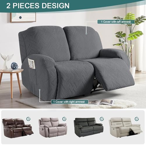 Image of Ruaozz Recliner Sofa Covers Recliner Chair Covers Extra Wide Loveseat Recliner Slipcovers with Pockets Washable Furniture Protector with Elastic Bottom (2 Seater-X Large, Dark Gray)