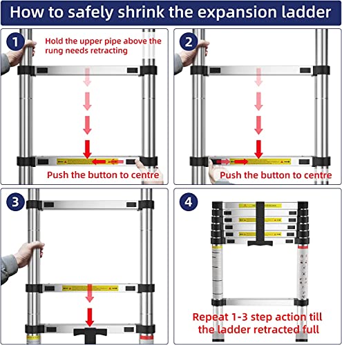 Image of Plantex 12.5 feet (3.8m) Telescopic Ladder /Durable Steps /Height Adjustable Ladder /Stainless Steel Telescopic Ladder /Extendable Portable Steps and Compact Design (EN131 Certified)