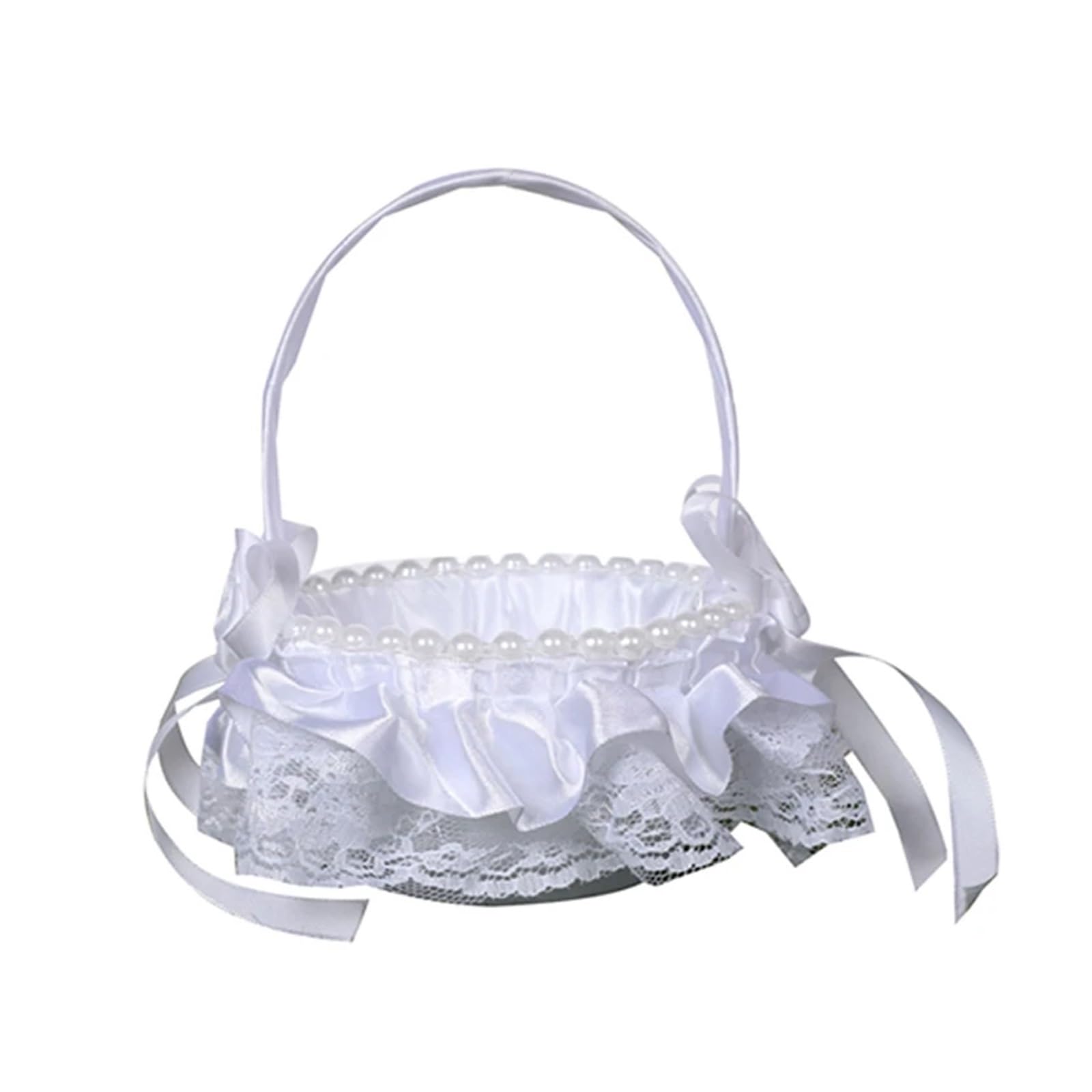 Wedding Petal Confetti Basket, White Lace Flower Basket for Wedding(White2)