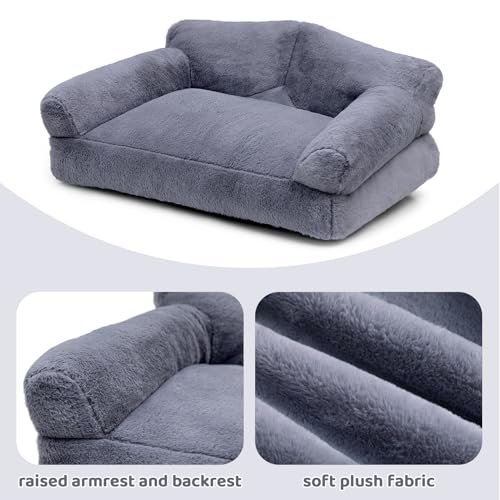 Hollypet Katzenbett Kleines Hundebett, Flauschiges Plüsch Katzensofa für Katzen und Welpen, Weiches Schlafsofa für Haustiere Atmungsaktives Haustierbett, Dunkelgrau