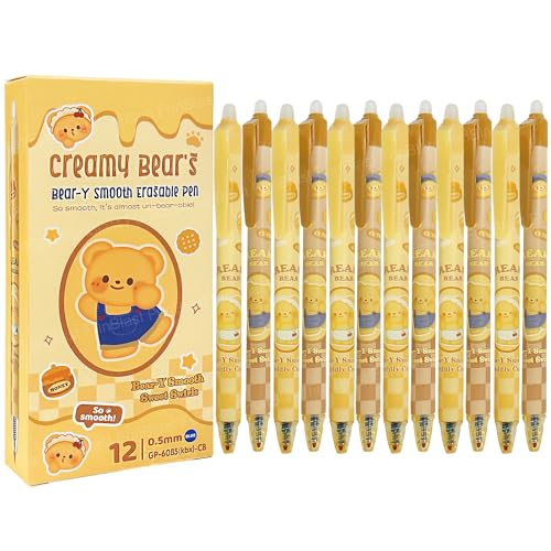 Image of FunBlast Creamy Bear Erasable Gel Pens - 12 Pcs of Gel Pen with Magic Eraser, Kawaii Gel Pens, Lightweight Gel Pen with Comfortable Grip, Stationery for School & Office - Blue Ink